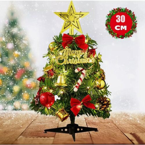 Mini Christmas Tree Tabletop Small Artificial Pine Tree with LED 30CM