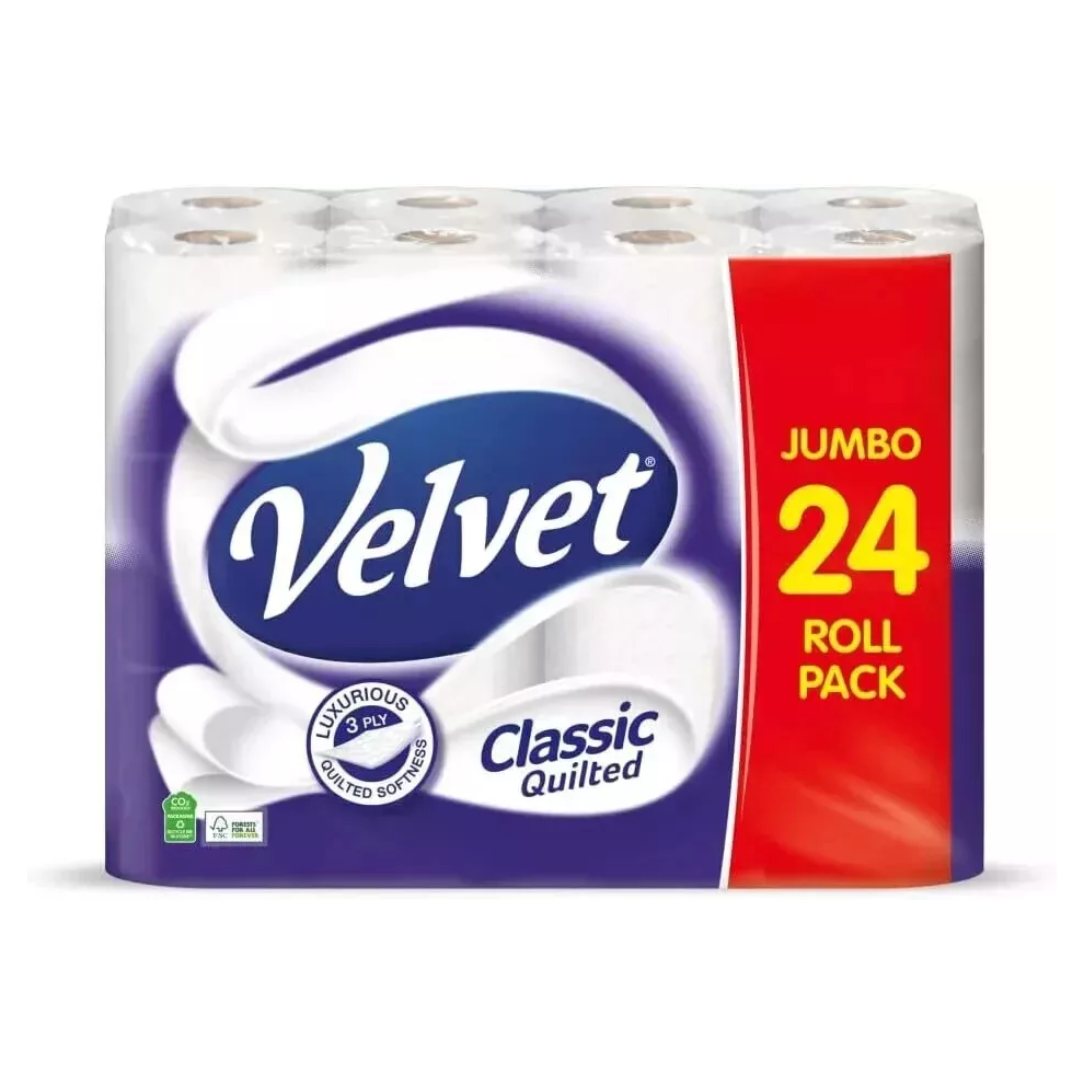 Velvet Classic Quilted 3 ply Toilet Tissue Rolls 24 Count (Pack of 3)