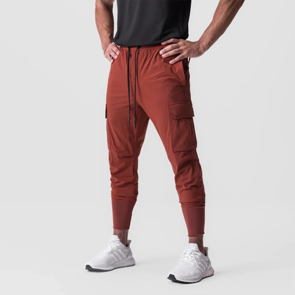 (Brick red, XXL) Summer Thin Loose Quick Drying Stretchy Running Training Pants