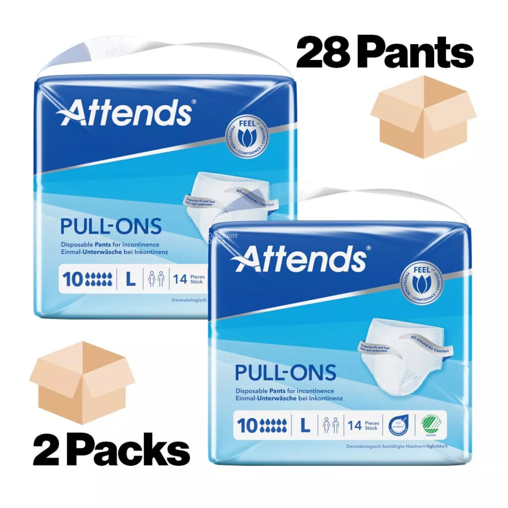 Attends 10L Pull up Pants Size LARGE Adult Nappies - 2 Packs of 14