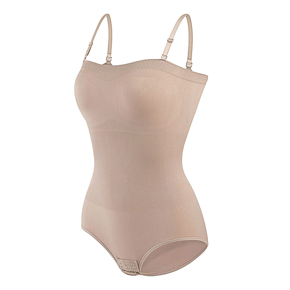 (Nude, XL) Nylon Bandeau Tummy Control Shapewear Bodysuit