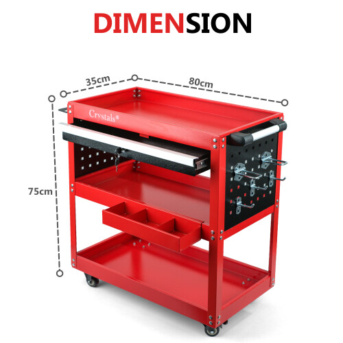 3-Tier Tool Trolley Cart Roller Cabinet Heavy Duty Garage Workshop with Drawer 1
