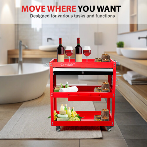 3-Tier Tool Trolley Cart Roller Cabinet Heavy Duty Garage Workshop with Drawer 2