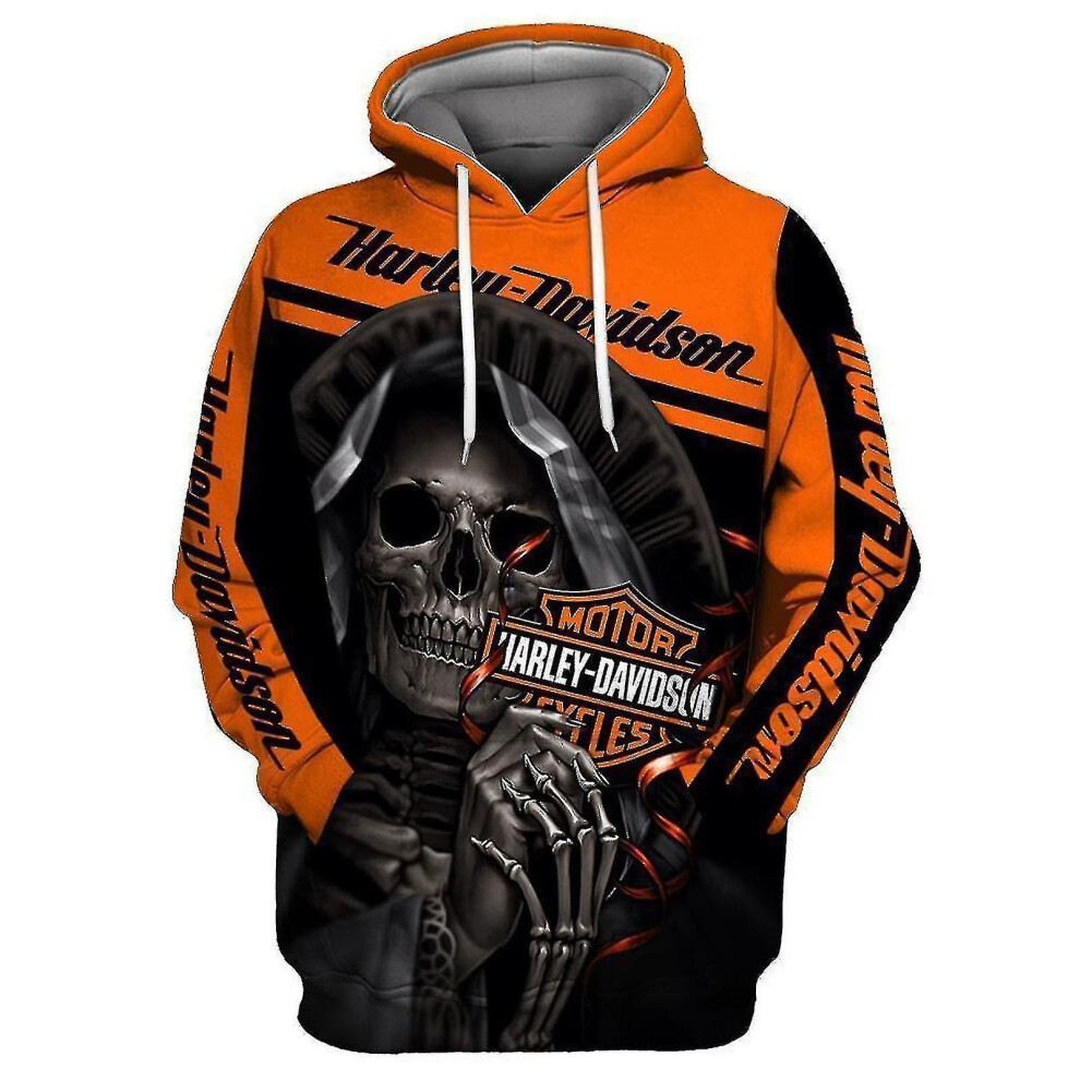 (L) New 3d Skull Harley-davidson Hoodie Sweatshirt Hood Jumper Pullover High Quality