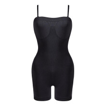 (Black, XL) Bandeau Tummy Control Seamless Bodyshorts Shapewear Bodysuit Top