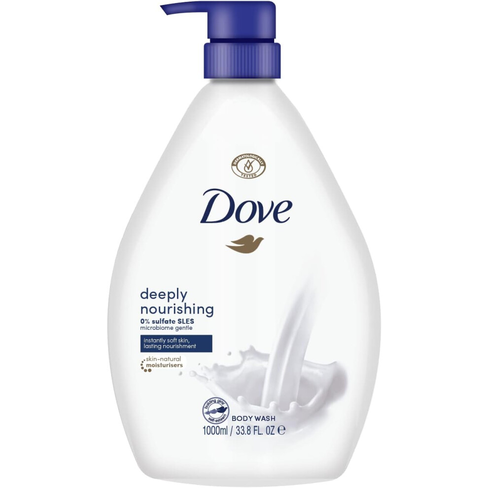 DOVE Deeply Nourishing Instantly Soft Skin, Lasting Nourishment Body Wash 1000ml | Moisturising Shower Bath Foam
