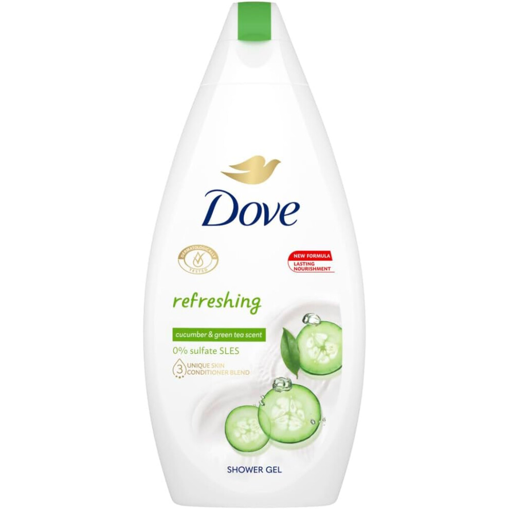 Green/Cream Dove Refreshing Cucumber & Tea Scent Shower Gel 450Ml | Lasting Nourishment Body Wash |Â¼ Moisturising |Skin Conditioner