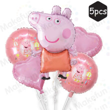 5 PCS Peppa Pig Foil Balloons - 12-Inch Family Birthday Party Decorations for Kids