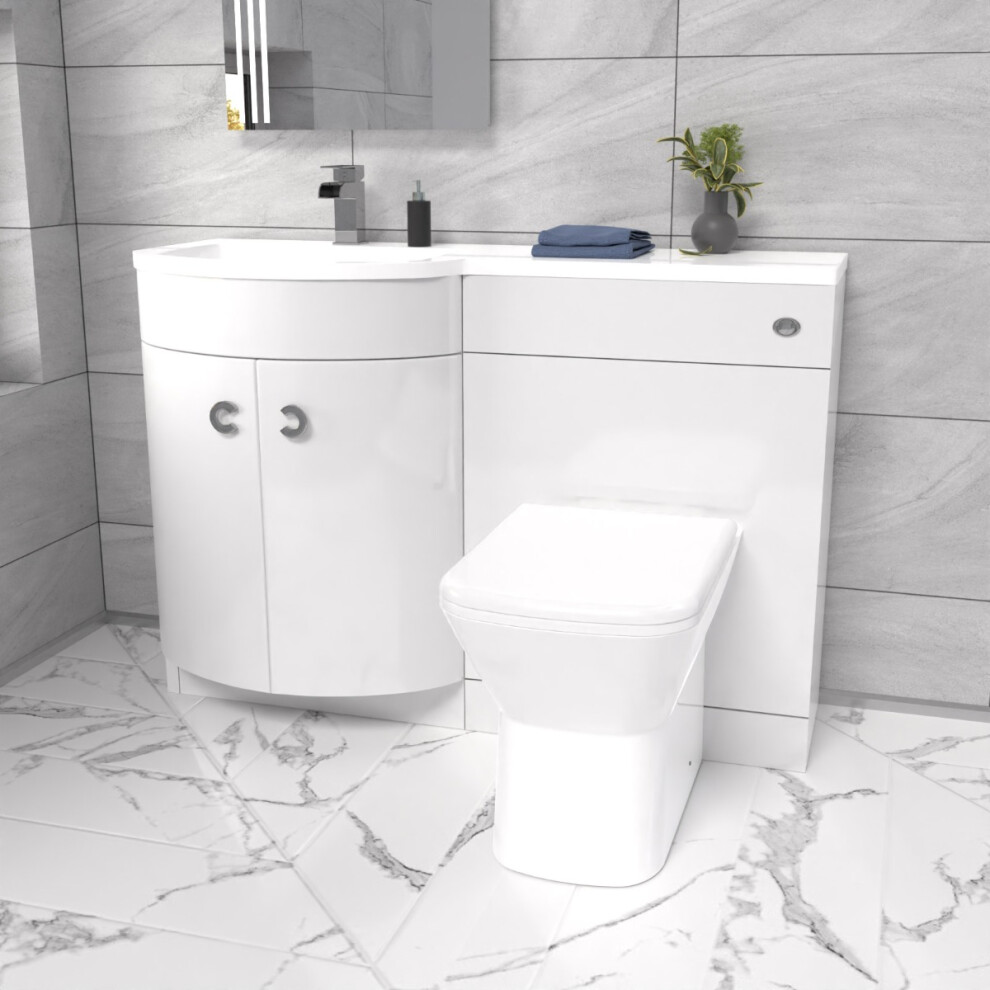 Nes Home 1100mm Left Hand Sink White Combination Vanity Unit with BTW Toilet