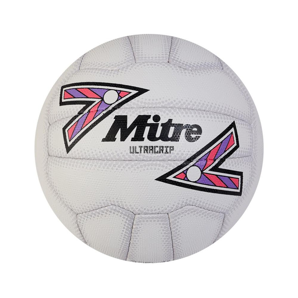 (5, White/Black/Purple) Mitre Ultragrip Netball