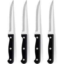 AEX 4-Piece Stainless Steel Steak Knife Set with Good Grip [Black]