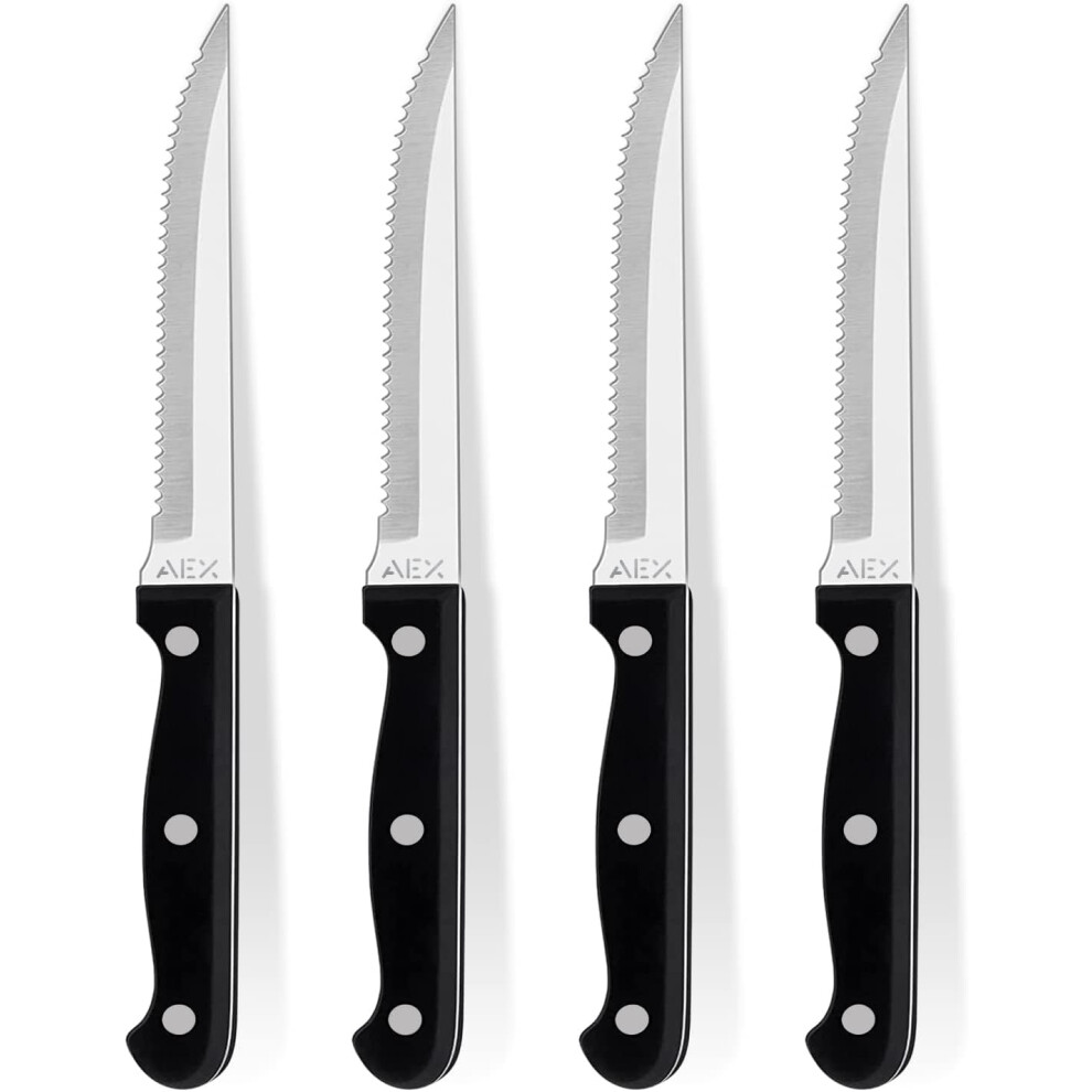 AEX 4-Piece Stainless Steel Steak Knife Set with Good Grip [Black]