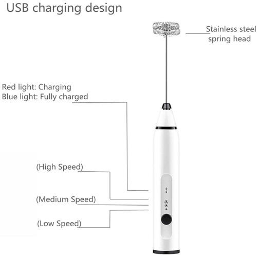 (White) Rechargeable Foam Breaker Home 3-speed USB 2
