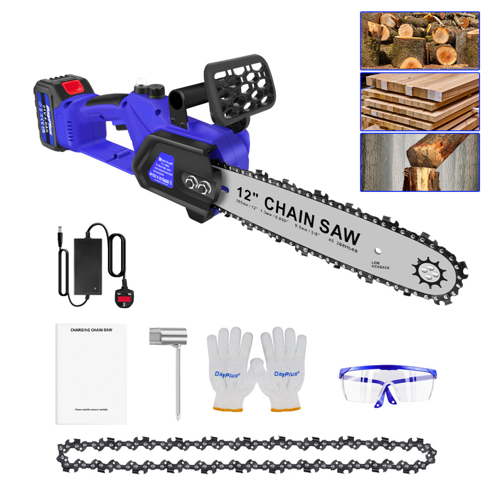 12inch Cordless Electric Chainsaw Saw Cutter for Cutting Tree Wood Branches DIY with 4.0Ah Battery