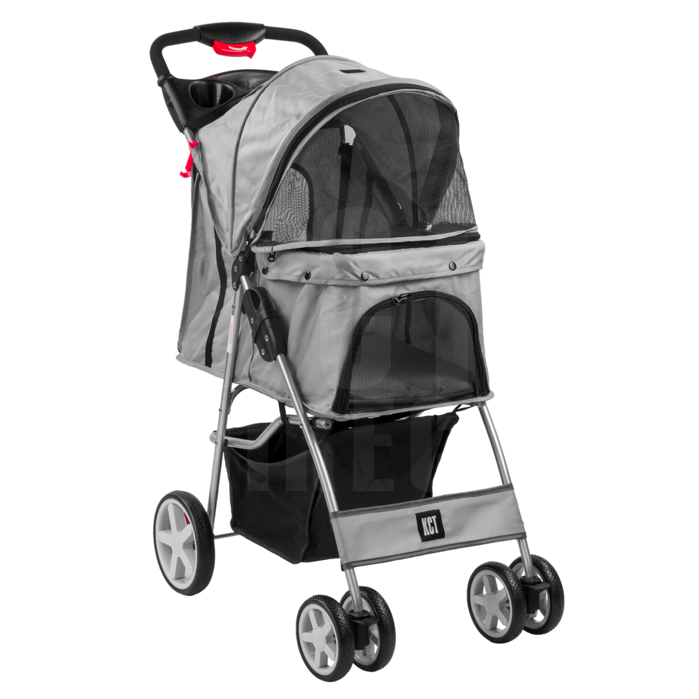 (Grey Pet Stroller) KCT Hooded Pet Strollers for Small to Medium Sized Pets