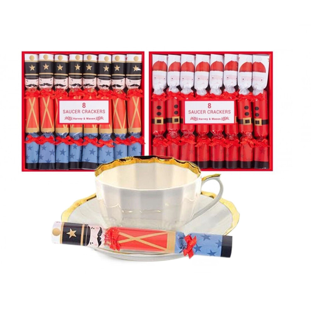 16 Mini Saucer Christmas Crackers Tea Catering Santa Nutcracker