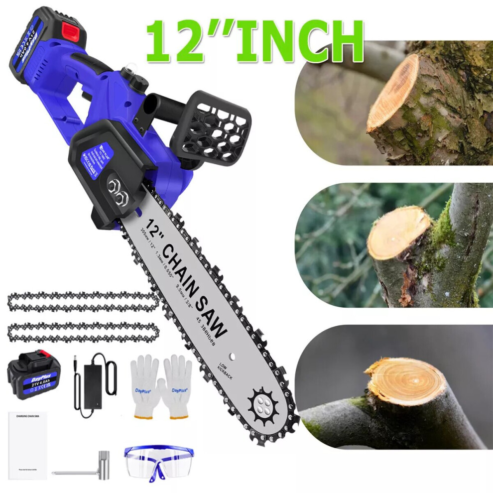 Electric Cordless Chainsaw 12inch Hand Saw Wood Pruning Cutter with 4Ah Battery