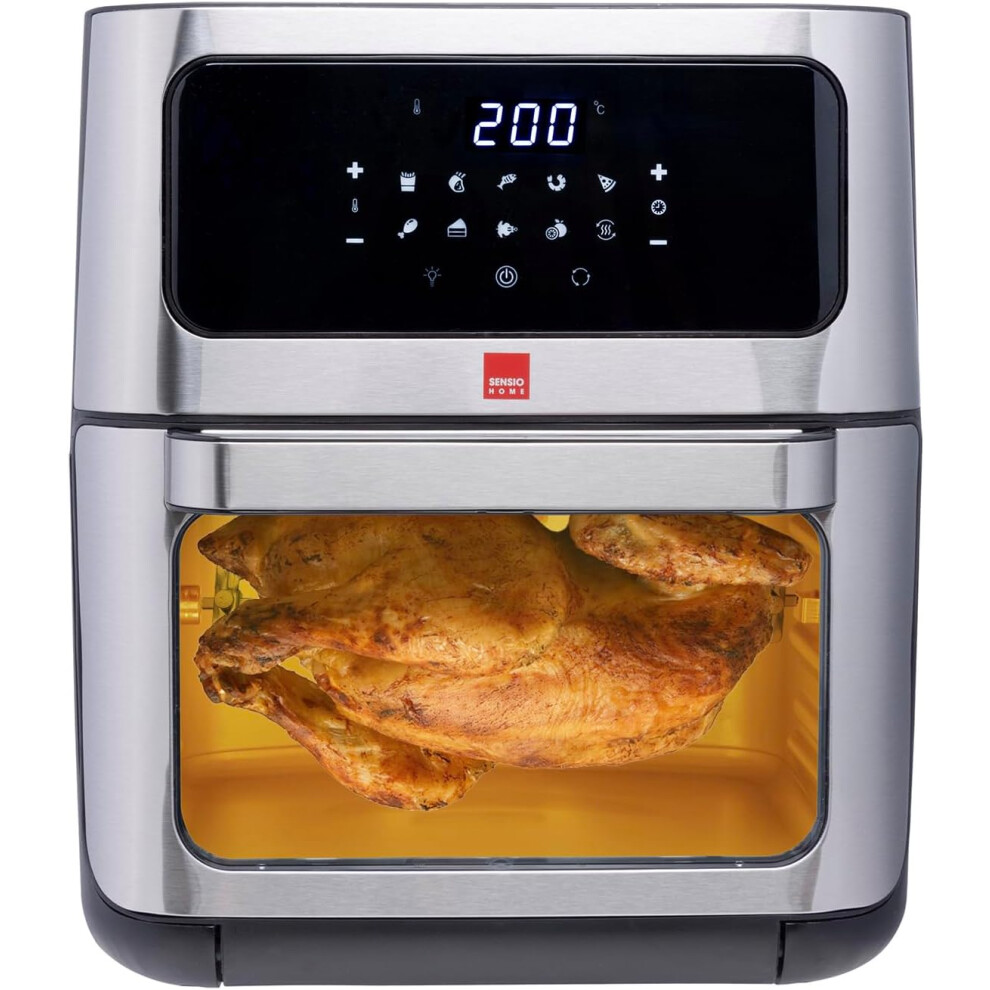 (Digital 12L Air Fryer Oven) 12L Air Fryer Oven with Rotisserie Function and Dehydrator, 10-in-1 Digital Display, 90 Minute Timer, Basket and 4 Other Accessories