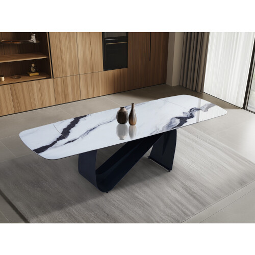 Stella Ceramic Dining Table  White and Grey Extending Table