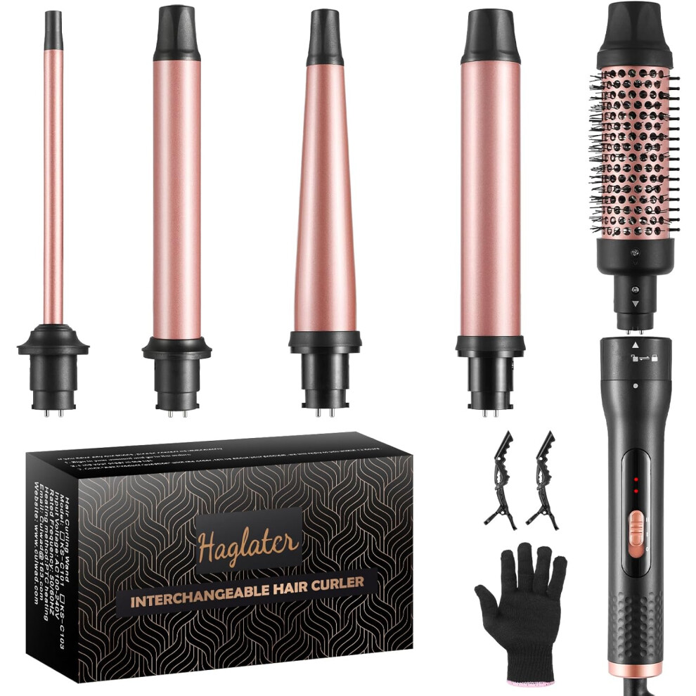 5 in 1 Curling Wand, Curler Ceramic Curling Wand Set with 5 Interchangeable Straightening Brush Barrels for Long Thick Thin Hair