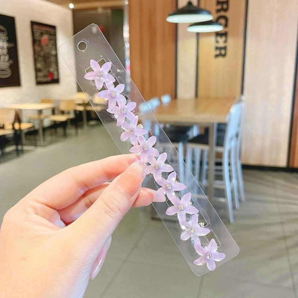 (Purple) 10Pcs/set Flower Hair Clips Rhinestones Girl Hair Claws Kids Fashion Hairpins Sweet Headwear Hair Accessories