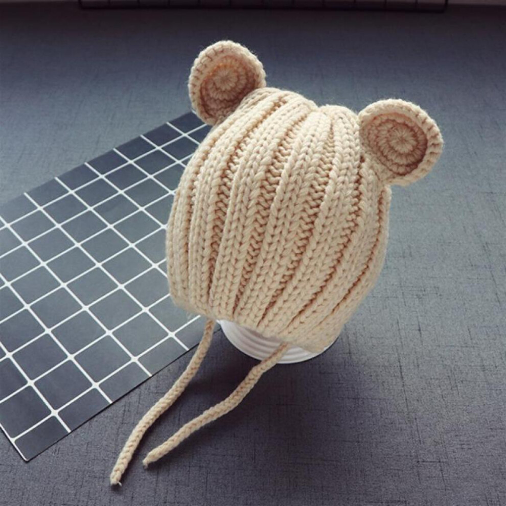 (Beige) Baby Hat Autumn Winter Cute Baby Girls Boys Hat Bear Ear Keep Warm Knitted Beanies