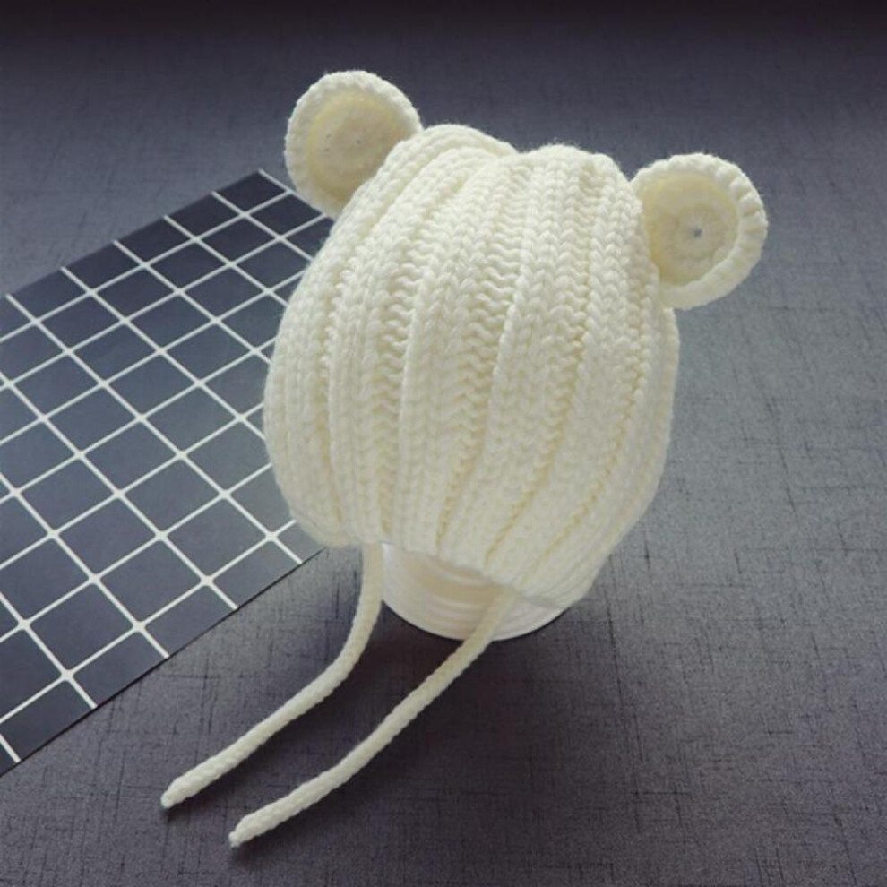 (White) Baby Hat Autumn Winter Cute Baby Girls Boys Hat Bear Ear Keep Warm Knitted Beanies