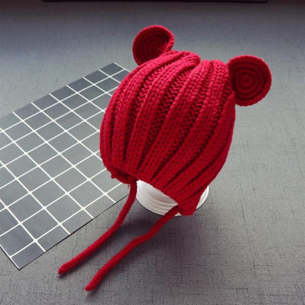 (Red) Baby Hat Autumn Winter Cute Baby Girls Boys Hat Bear Ear Keep Warm Knitted Beanies