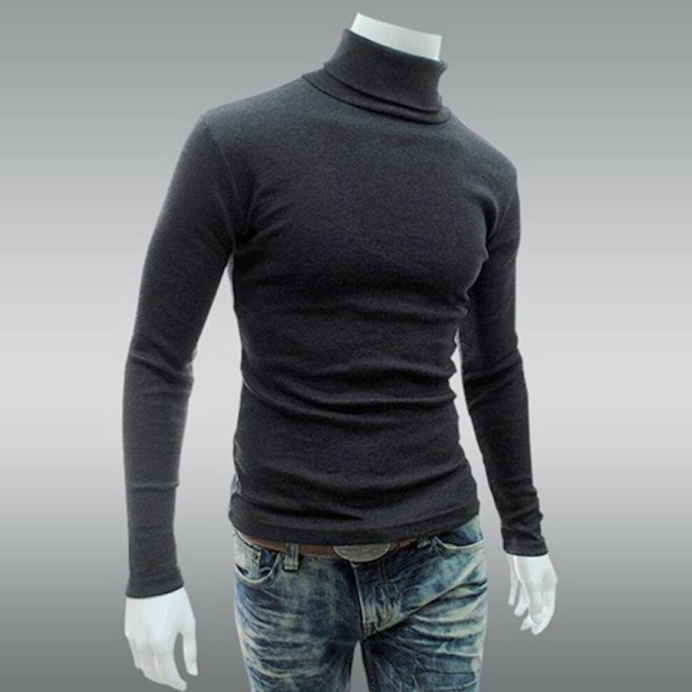 (Slate Gray, M) Men&apos;s Turtleneck High Collar Thin Cultivating Male Bottoming Sweater