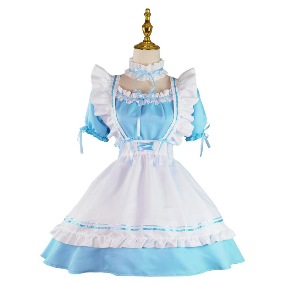 (XXXXL, Sky Blue) Cosplay Red Wine Sweetheart Maid Dress Cute Maid Dress