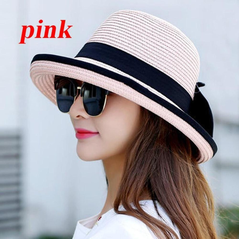 (Pink) Summer Straw Hat for Women All-match Sun Hat Foldable Beach Hat