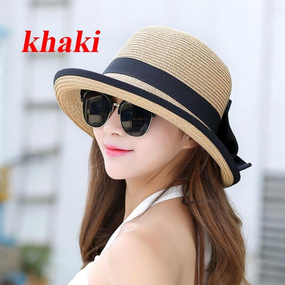(Khaki) Summer Straw Hat for Women All-match Sun Hat Foldable Beach Hat