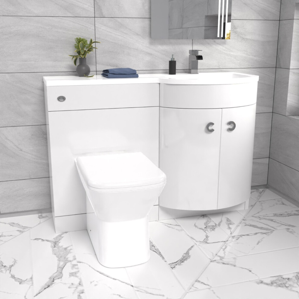 Nes Home 1100Mm Right Hand Sink White Combination Vanity Unit With Btw Toilet