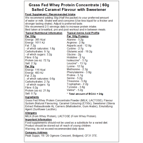 (5kg, Salted Caramel - Stevia) Whey Protein Concentrate 80% - Grass Fed