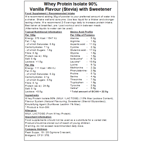 (Vanilla - Stevia, 3kg) Whey Protein Isolate 90%