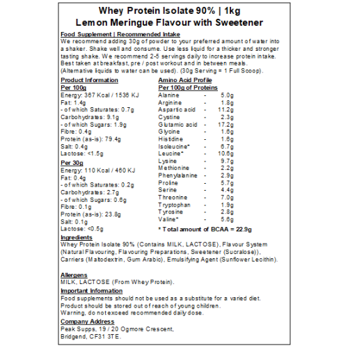 (Lemon Meringue, 5kg) Whey Protein Isolate 90%