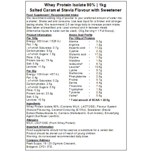 (Salted Caramel - Stevia, 5kg) Whey Protein Isolate 90%