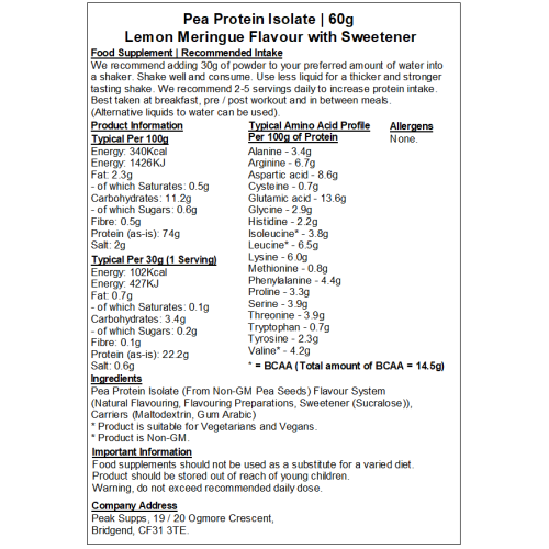 (Lemon Meringue, 1kg) Pea Protein Isolate 80%