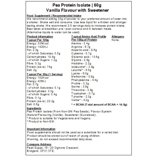 (Vanilla, 3kg) Pea Protein Isolate 80%