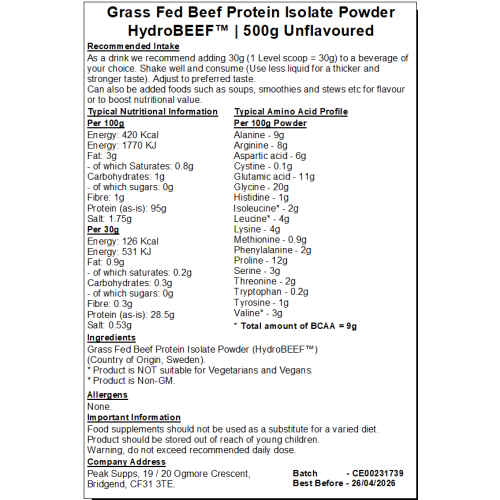 (Vanilla (Stevia), 1kg) Grass Fed Beef Protein Isolate 95% - HydroBEEF 2