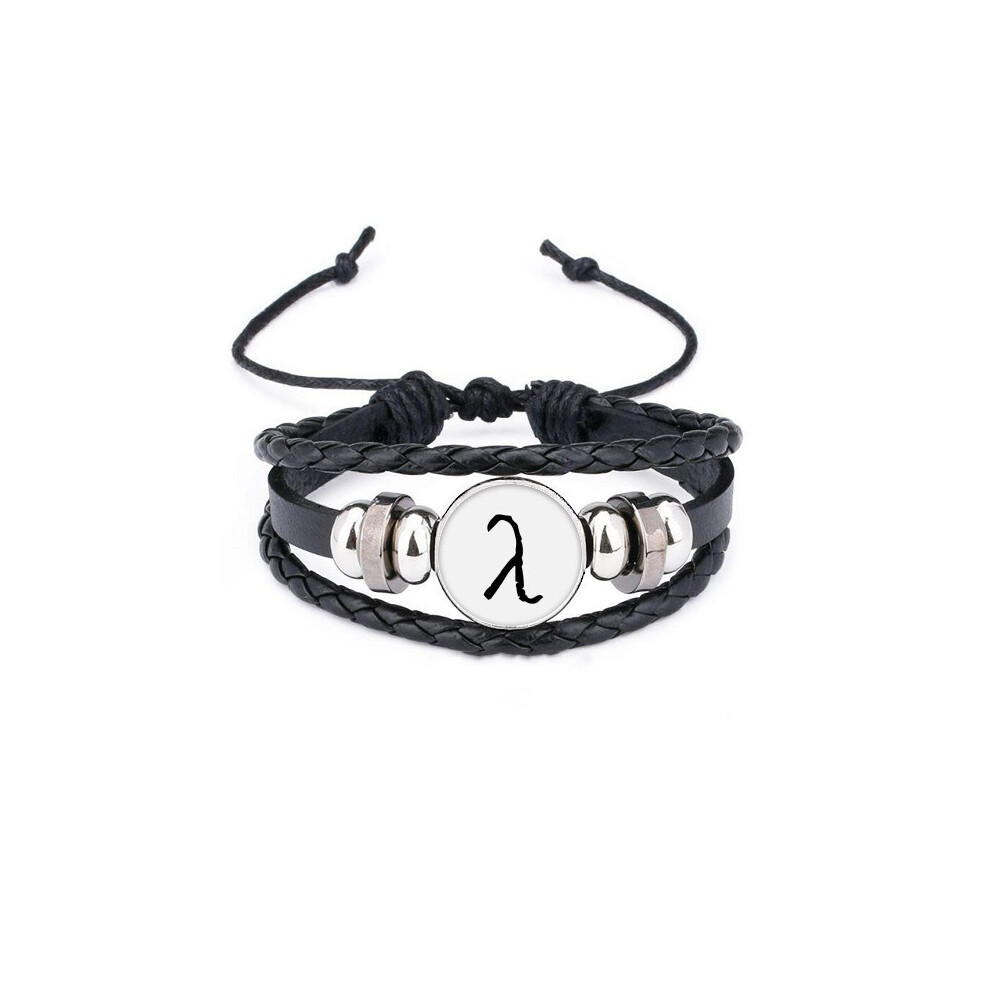 greek alphabet lambda black  bracelet braided leather woven  wristband-image-OPC-PFHYHHR-NEW