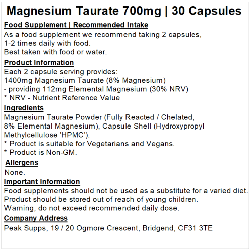(360 Capsules) Magnesium Taurate 700mg Capsules 2