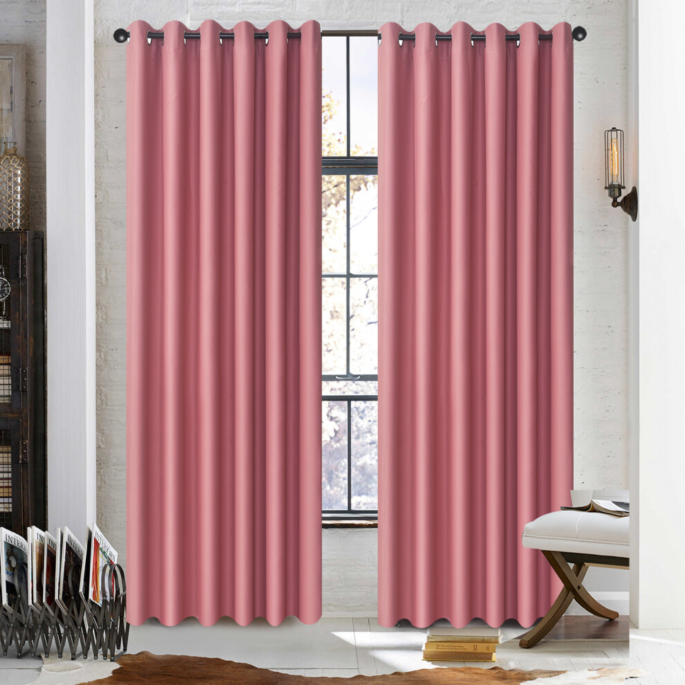 (Blush Pink, 66" x 54") Thick Thermal Blackout Ready Made Eyelet Ring Top Pair Curtains Panel-image-OPC-PFHYGBJ-NEW