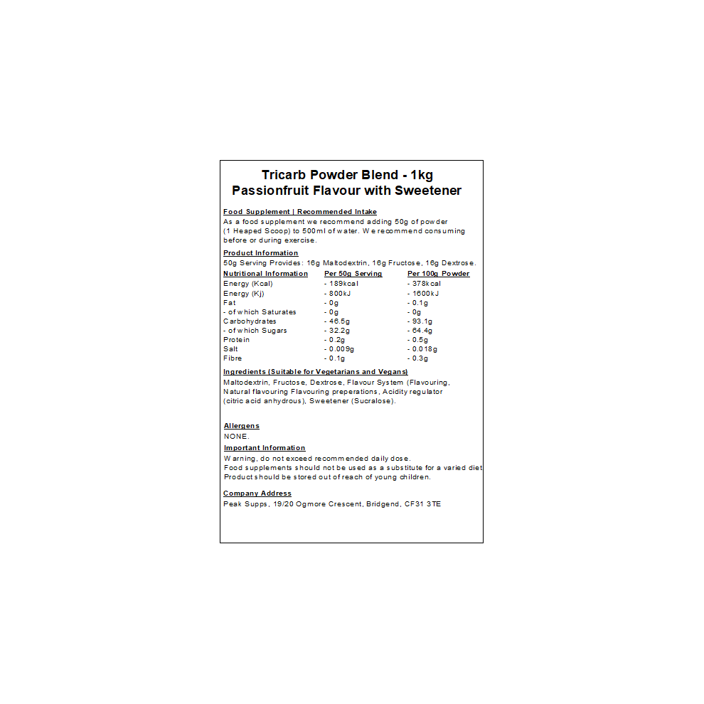 Peak Supps (Passionfruit, 5Kg) Tri Carb Powder - Triple Carbohydrate (Maltodextrin, Dextrose & Fructose)