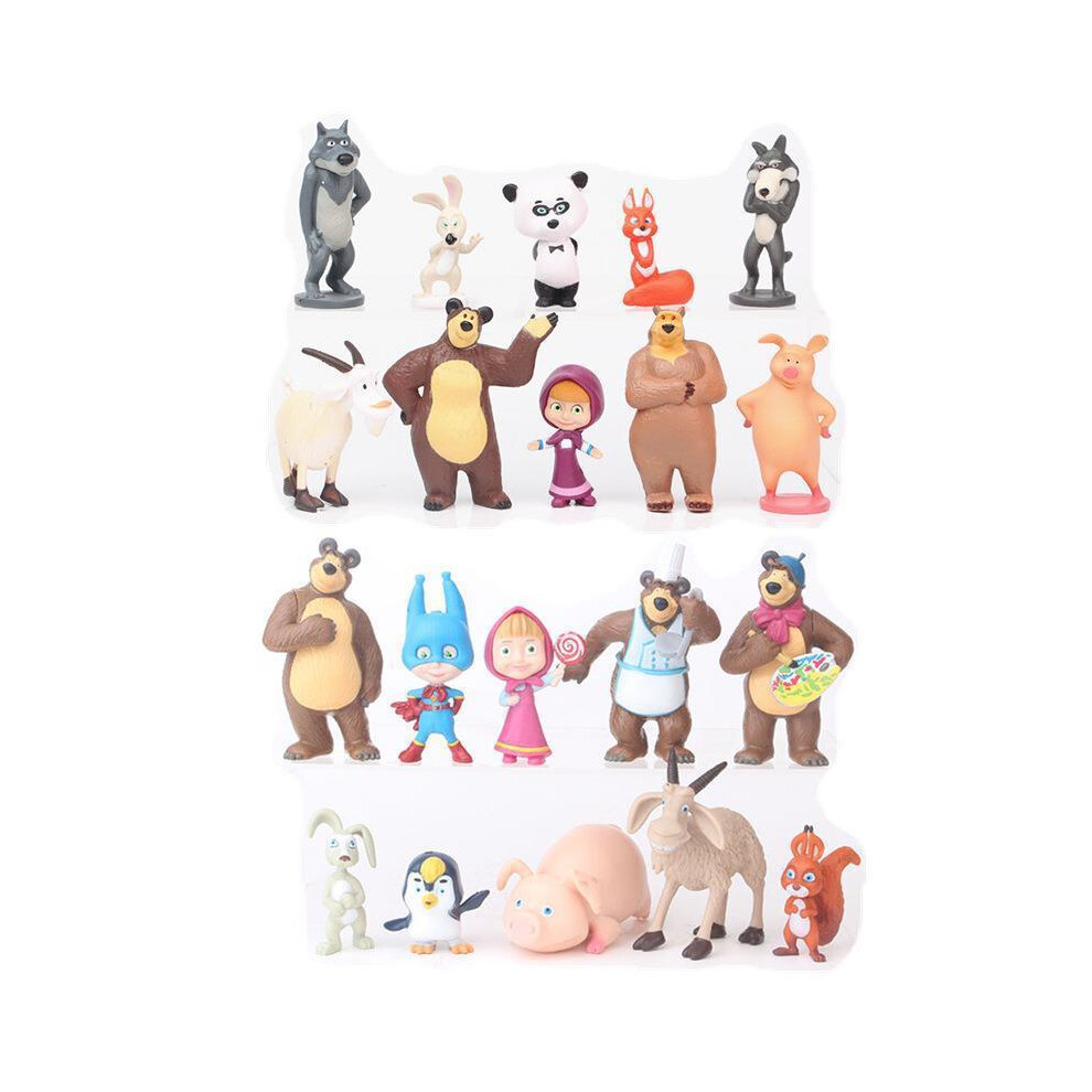 (A+B (20PCS)) 20pcs Masha & The Bear Toy Doll Models Desktop Decoration Ornament Children Gift
