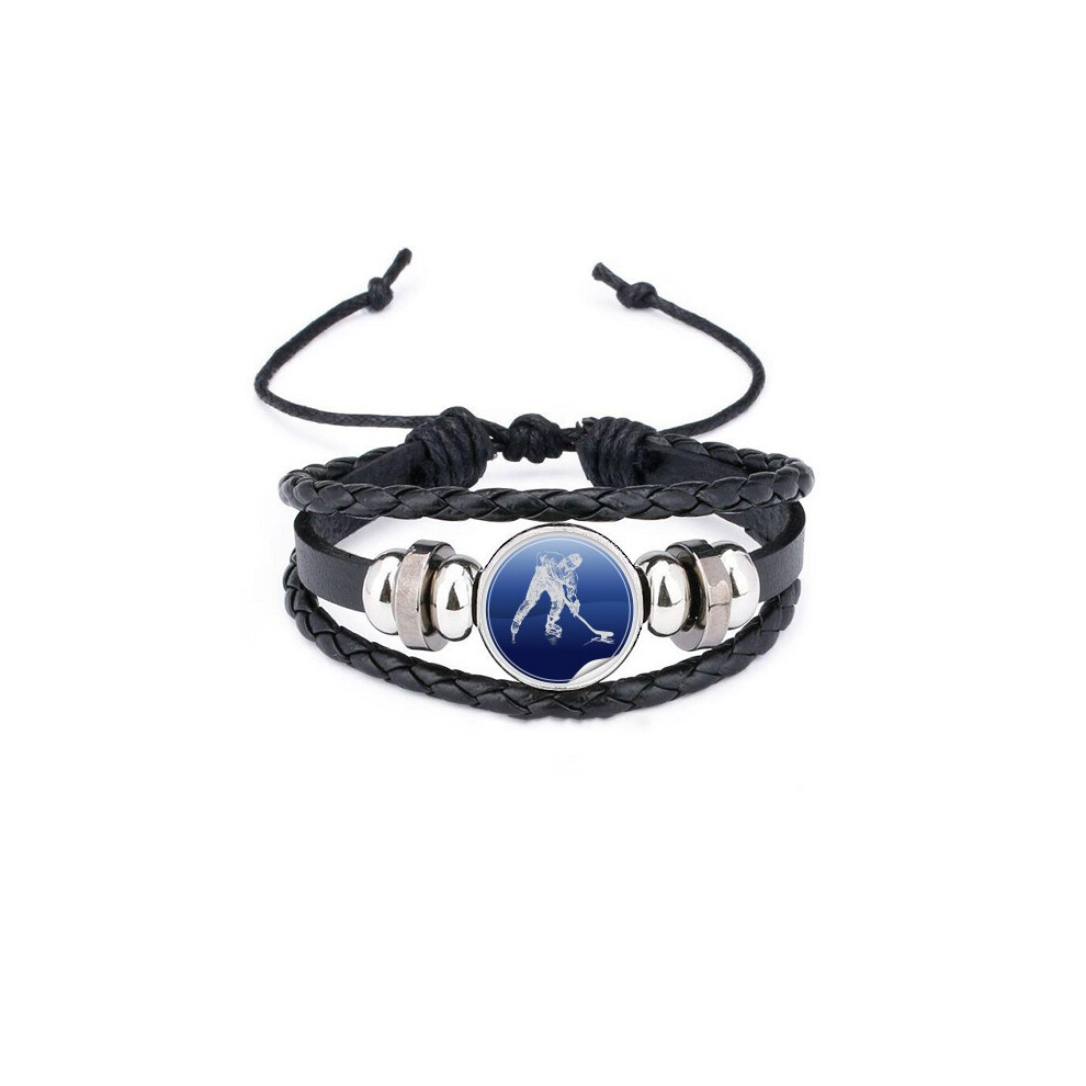 winter sport skating and ice hockey watercolor bracelet braided leather woven  wristband