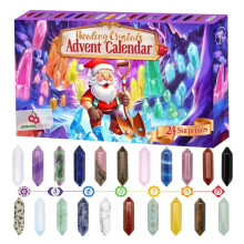 Crystals Advent Calendar – 24-Day Christmas Countdown for Kids (Amethyst, Tiger Eye, Green Stone) – Gift for Boys & Girls