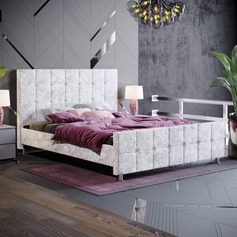Vida Designs (Crushed Velvet King Size) Valentina Velvet Upholstered Fabric Bed Frame Ukfr Silver