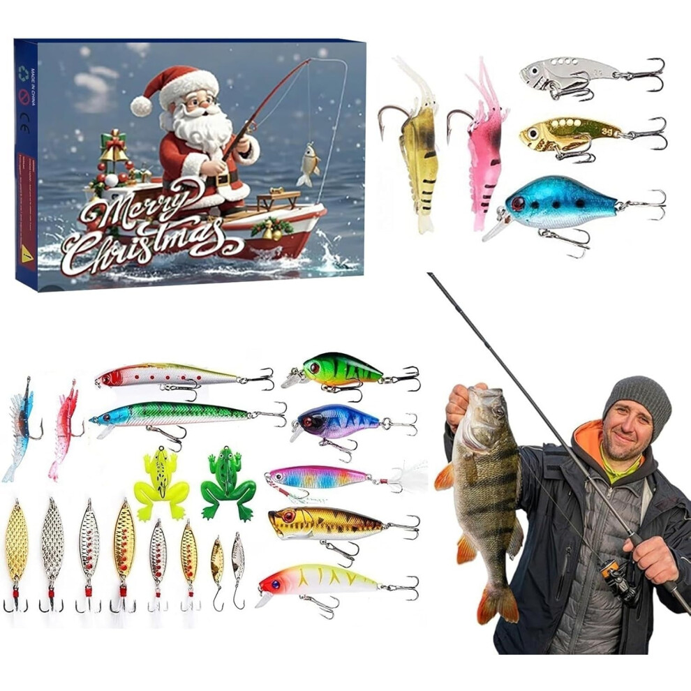 Advent Calendar Fishing Christmas Countdown - 24 Days of Christmas Countdown Calendar for Fisher Adult Men Teen Boys Anglers