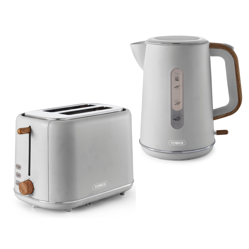 Tower Scandi Dove Grey Kettle & 2 Slice Toaster Matching Set